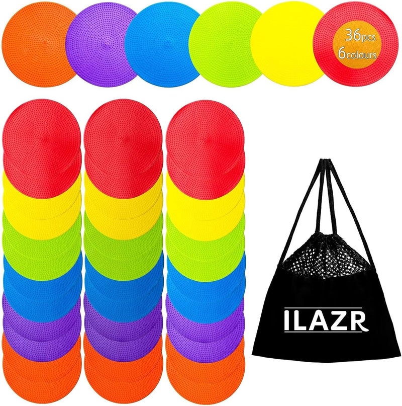ILAZR علامات لزر غير قابلة للانزلاق لقياس الرشاقة 4.72 بوصة 9 بوصة 6 ألوان لعلامات الأرضية لفصول الرقص والرياضة وكرة القدم وكرة السلة وتدريب السرعة والرشاقة - Image 1